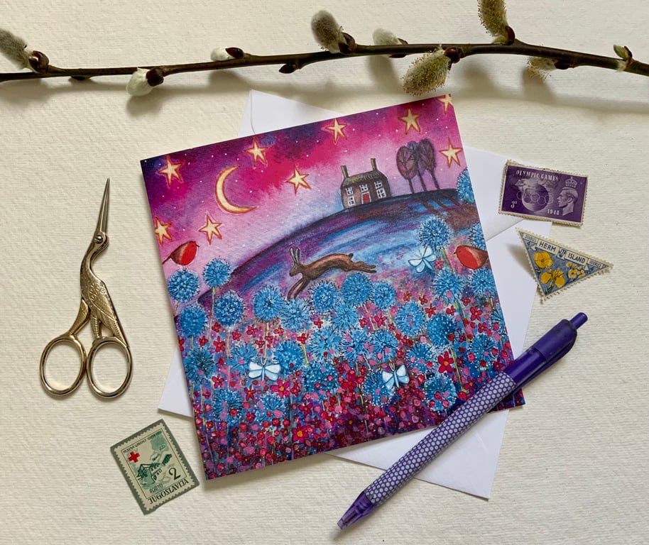 Running Hare, blank greetings card 