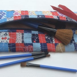 Zipped make up bag, pencil case, recycled, woven fabric