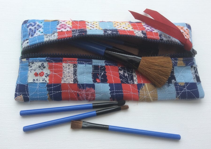 Zipped make up bag, pencil case, recycled, woven fabric