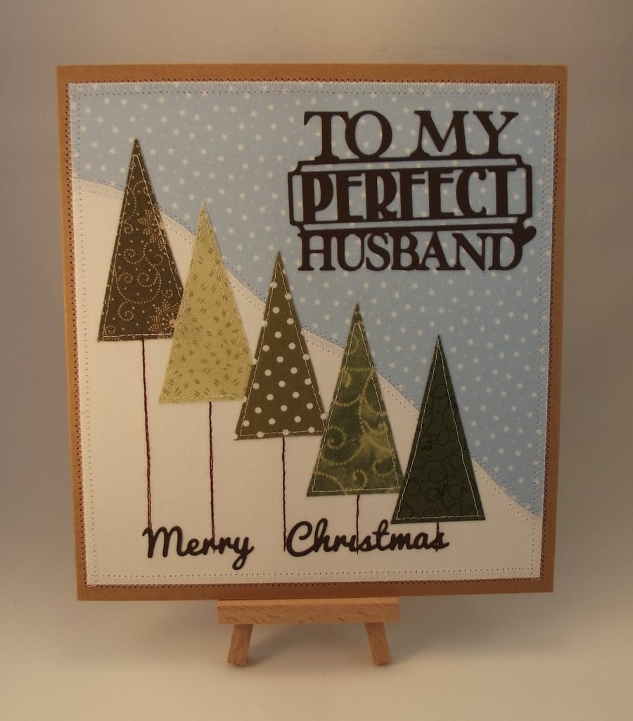 Merry Christmas To My Perfect Husband Fabric Greetings card