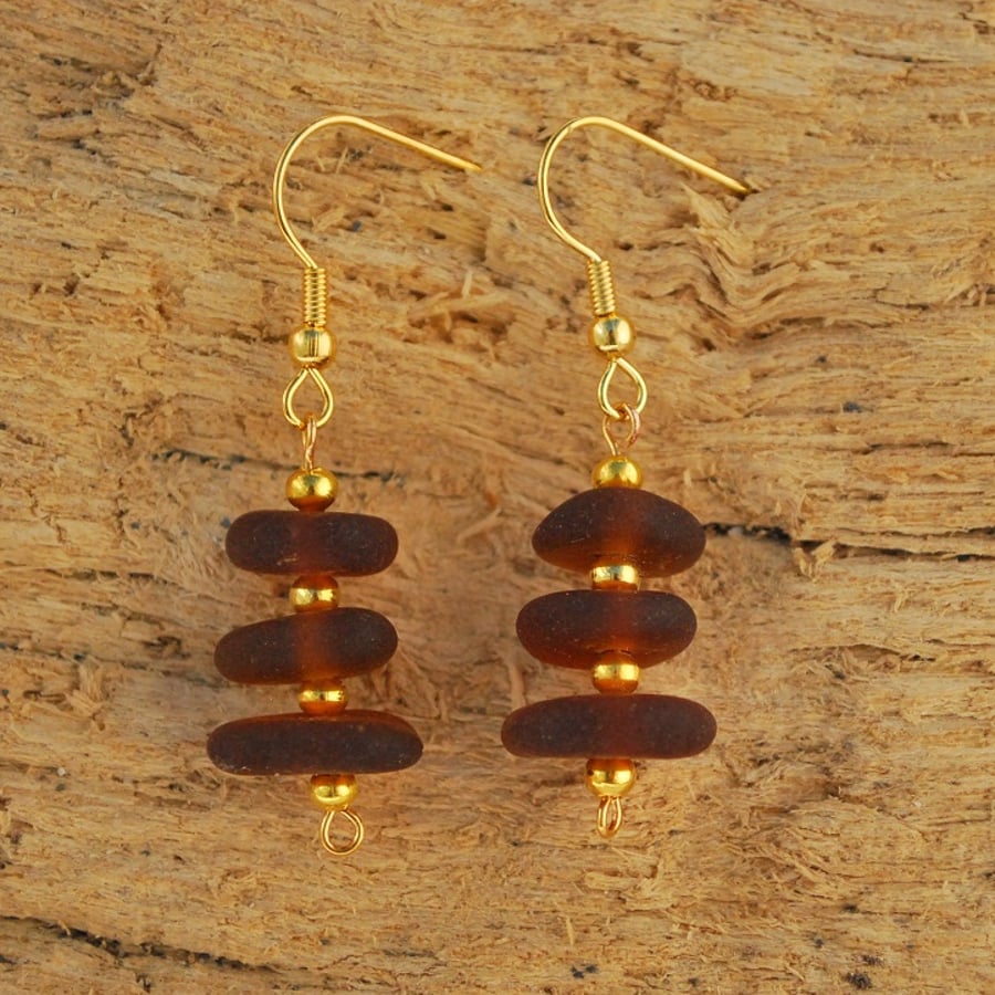 Brown sea glass earrings