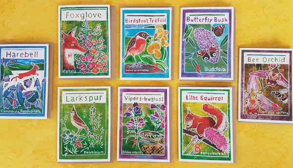 Pack of 5 Flora and Fauna Greetings Cards - nature themed on recycled card