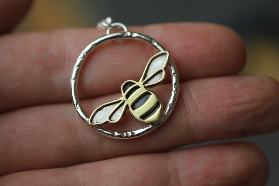 Sterling silver and brass bee necklace - Made to order