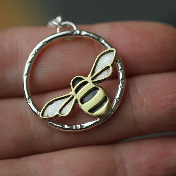 Sterling silver and brass bee necklace - Made to order