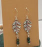 Sterling Silver Leaf Charm Earrings, with Dainty African Turquoise Beads