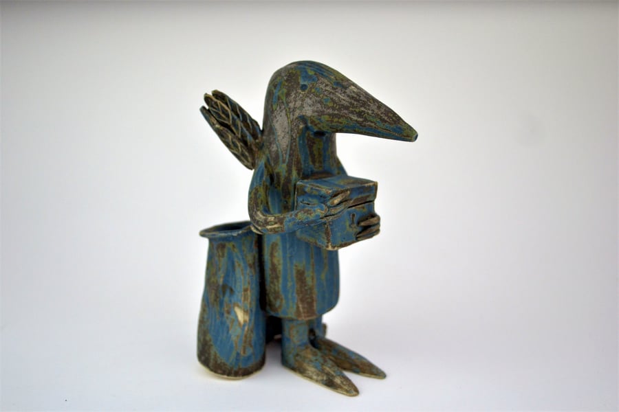 Ceramic bird sculpture - Edie the Caretaker bird.