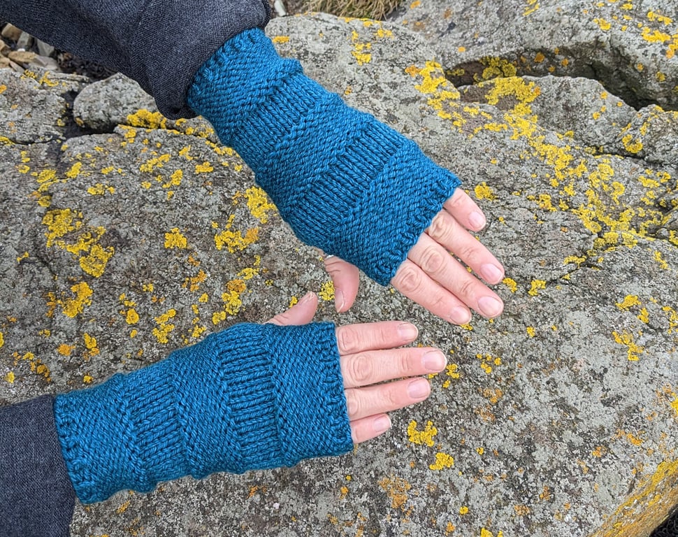 Fingerless gloves, arm warmers, teal women's wrist warmers, knitwear UK