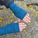Fingerless gloves, arm warmers, teal women's wrist warmers, knitwear UK