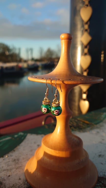 Handpainted canal art Christmas bauble earrings