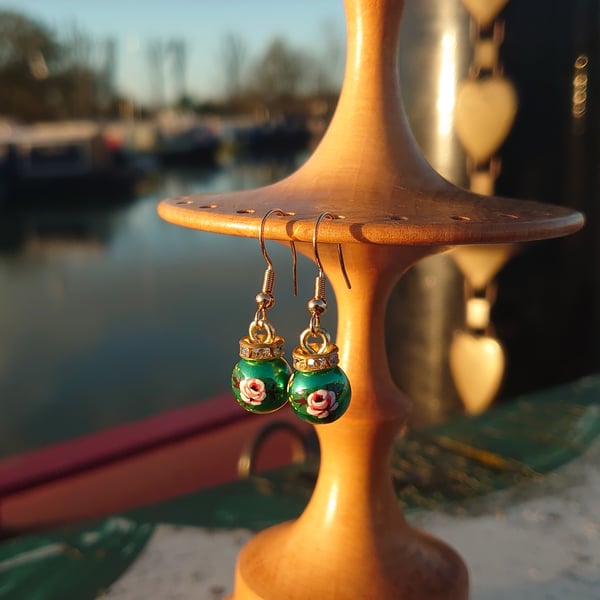 Handpainted canal art Christmas bauble earrings