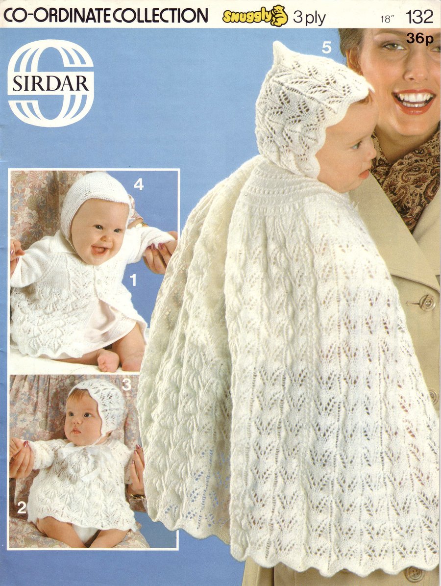 Vintage Knitting Pattern 132: Sirdar,  five 3 ply patterns for Babies