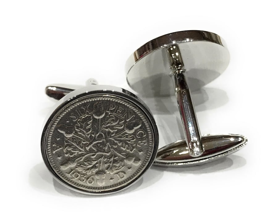 1936 Sixpence Cufflinks 89th birthday. Original sixpence coins Great gift 