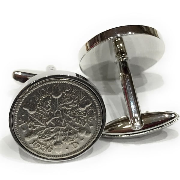 1936 Sixpence Cufflinks 89th birthday. Original sixpence coins Great gift 