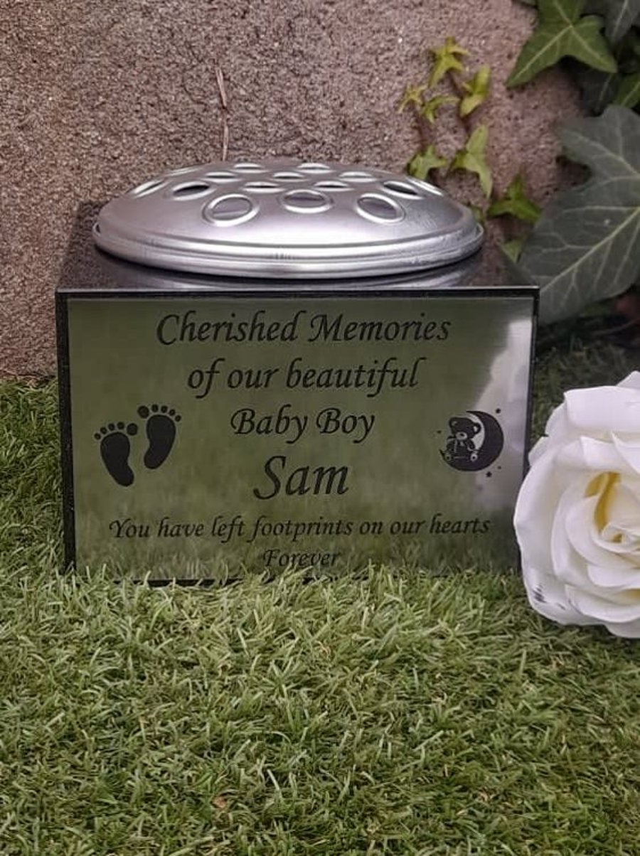 Granite Grave Plaque Memorial Marker Baby Grave Vase Pot Flower Holder