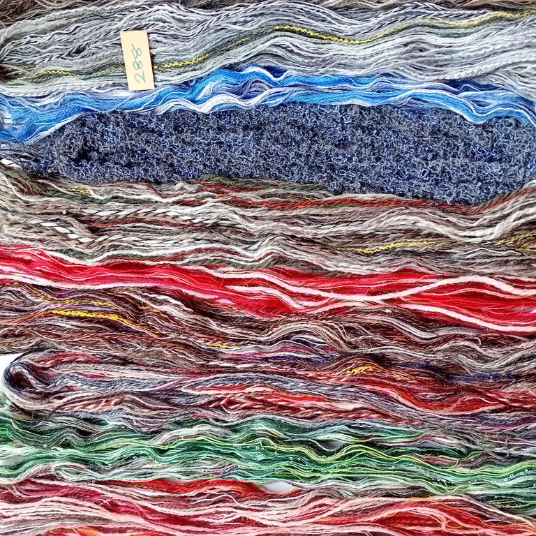 Textured yarns, creative threads, mixed media fibres, weaving thrums