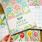2026 Floral Wall Calendar, Recycled Planner with Botanical Art A4