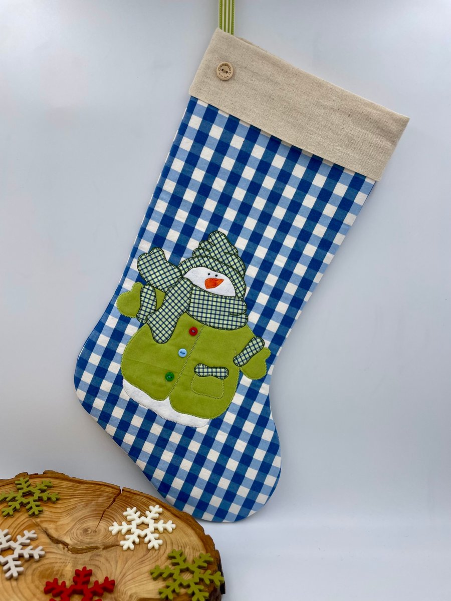 Cute snowman appliqué Christmas stocking