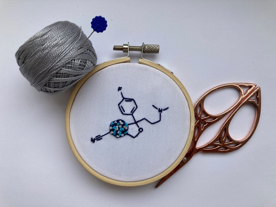 Hand Embroidered Citalopram Molecule