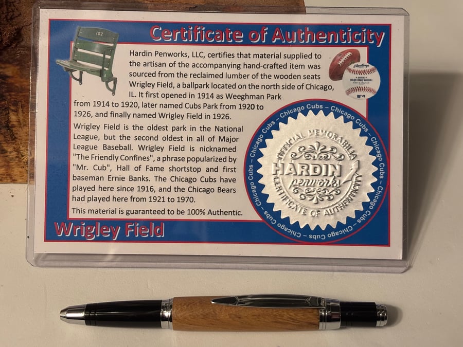 Wrigley Field Ballpoint Pen, Home of the Cubs, Handmade Unique Baseball Gift