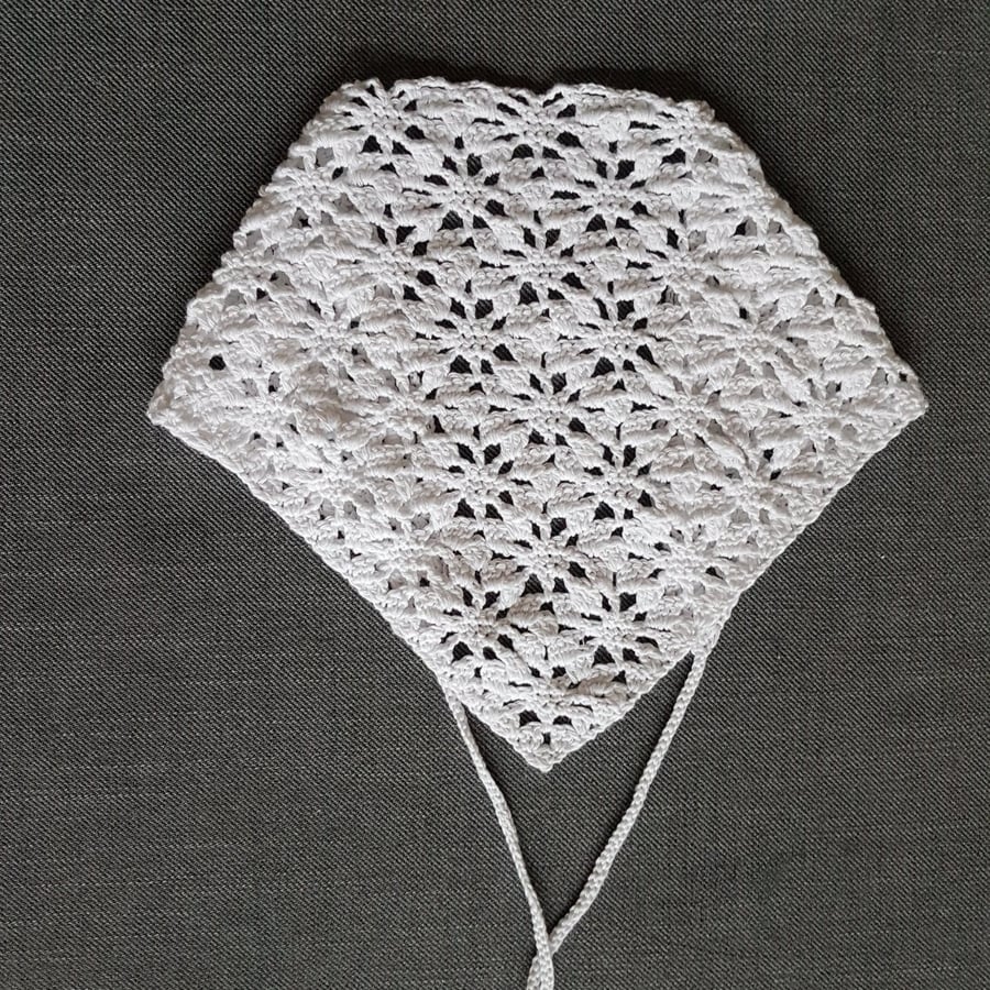 Image of Lace Bandana Head, Floral Design, White Cotton