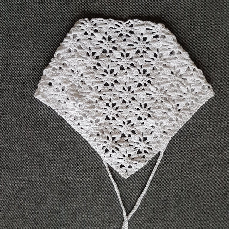 Lace Bandana Head, Floral Design, White Cotton