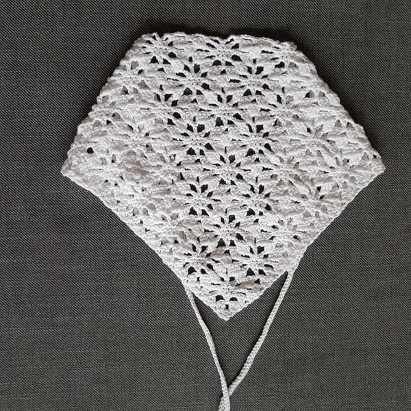 Lace Bandana Head, Floral Design, White Cotton