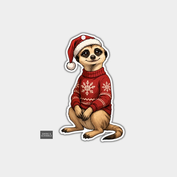 Unique Funny Christmas Gift Tags For Adults, 6pk - Cute Meerkat In Jumper