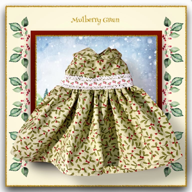 Red Berry Mistletoe Dress with Waistband 