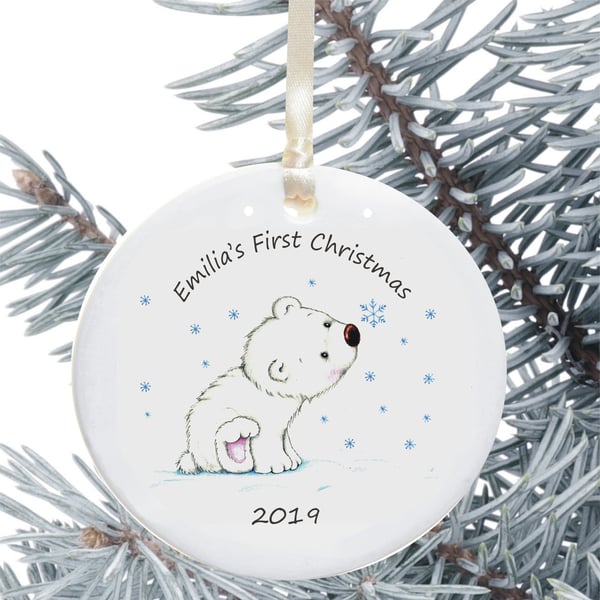 Personalised Baby's First Christmas Tree Bauble - Polar Bear - New Baby Gift