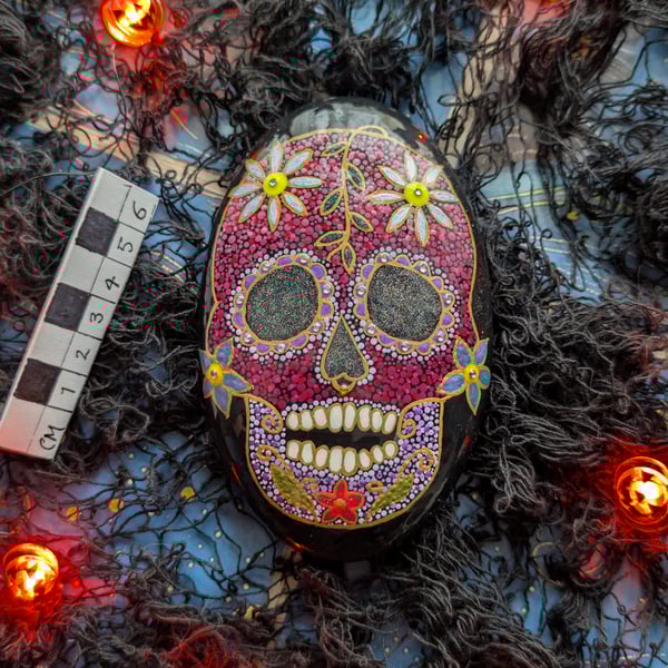 Sugar Skull Painted Stone