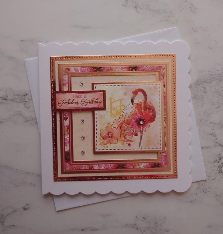 Have A Fabulous Birthday Vintage Rose Gold Flamingo 3D Luxury Handmade Card