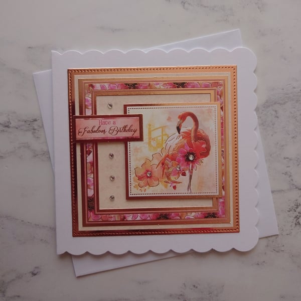 Have A Fabulous Birthday Vintage Rose Gold Flamingo 3D Luxury Handmade Card