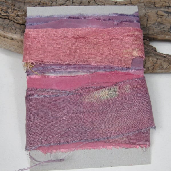 Cochineal & Indigo Natural Dye Pink Purple Scrappy Cotton Silk Ribbon Pack