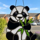 Handmade Stained Glass Panda Suncatcher with Black Patina Solder