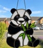 Handmade Stained Glass Panda Suncatcher with Black Patina Solder