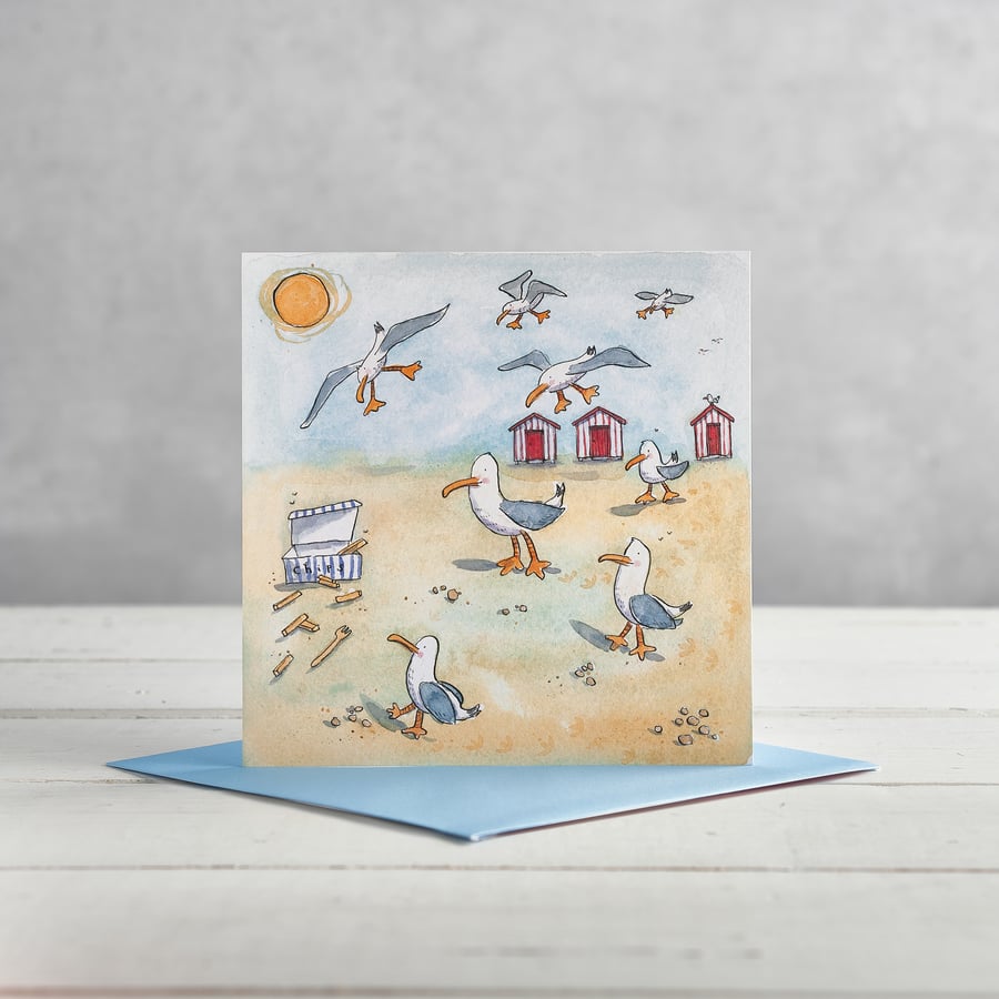 Seagulls and Chips Greetings card