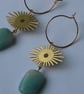 Natural Amazonite Earrings Gold Detail on gold hoops - Image 2