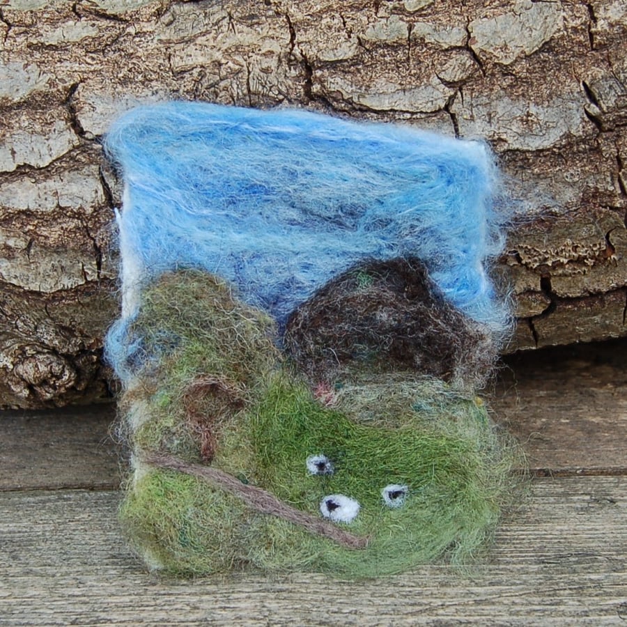 Needle felted picture - Yorkshire Dales  sheep scene 4 x 4.25 ins 