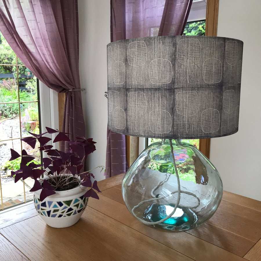 Hand Printed Linen Lampshade in Lavender Grey