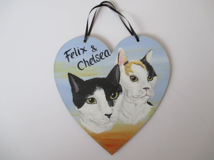 Pet Portrait on Large Wooden Decorative Heart Cat Dog Rabbit Guinea Pig etc