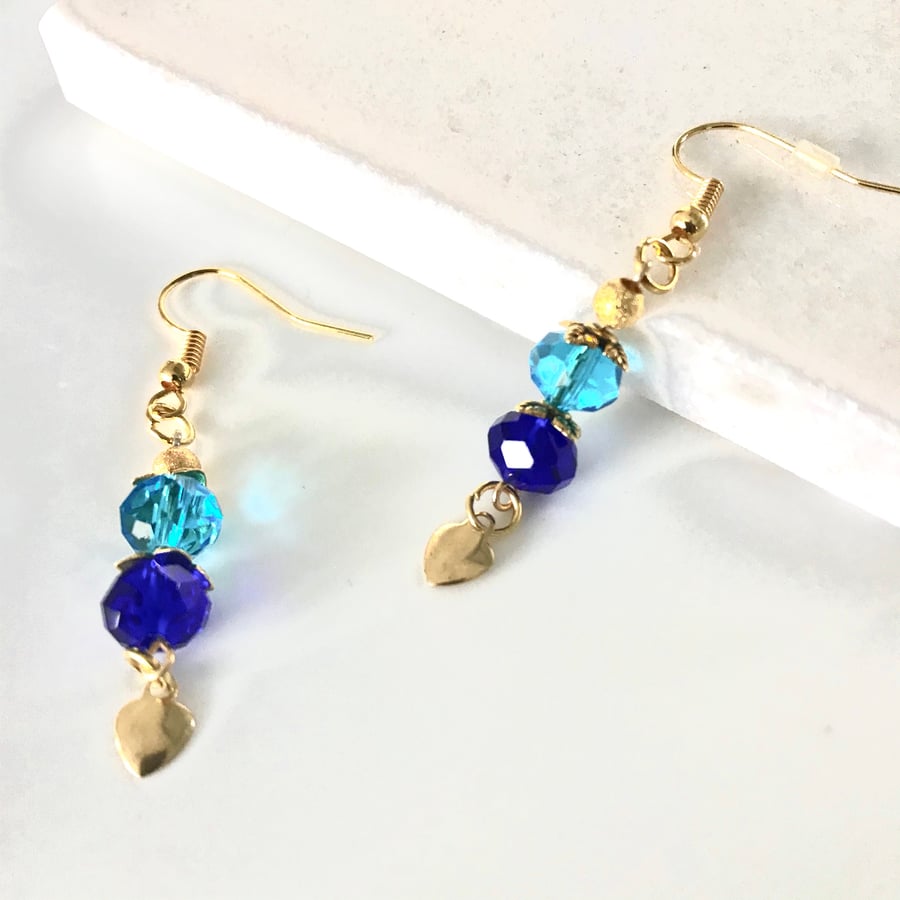 Royal blue and turquoise glass faceted bead earrings
