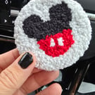 Mouse Ears inspired White Punch Needle Car Coaster