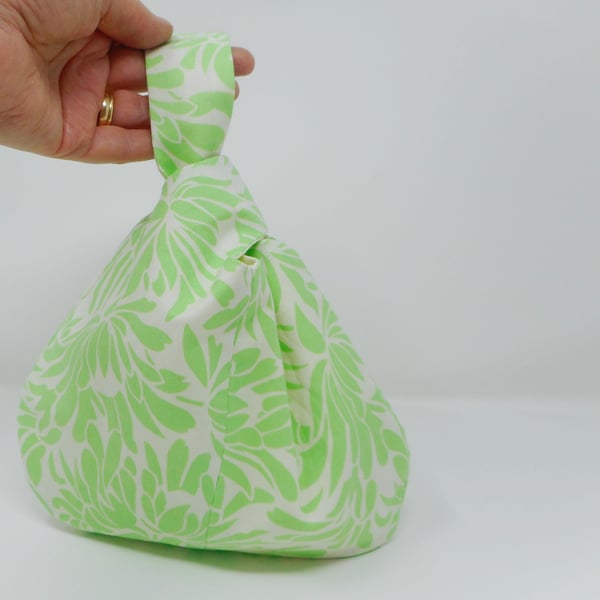 Japanese knot bag in leaf printed cotton