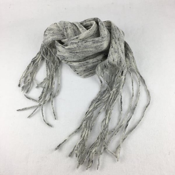 Seconds Sunday - Felted scarf in grey "tweed" with tassels