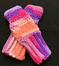 Hand Crocheted Fingerless Wrist Warmers in Vibrant Orange Pink and Purple - Image 2