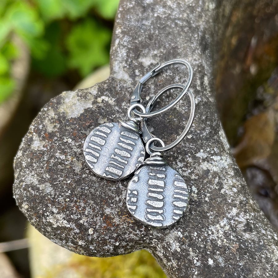 Oxidised silver textured earrings