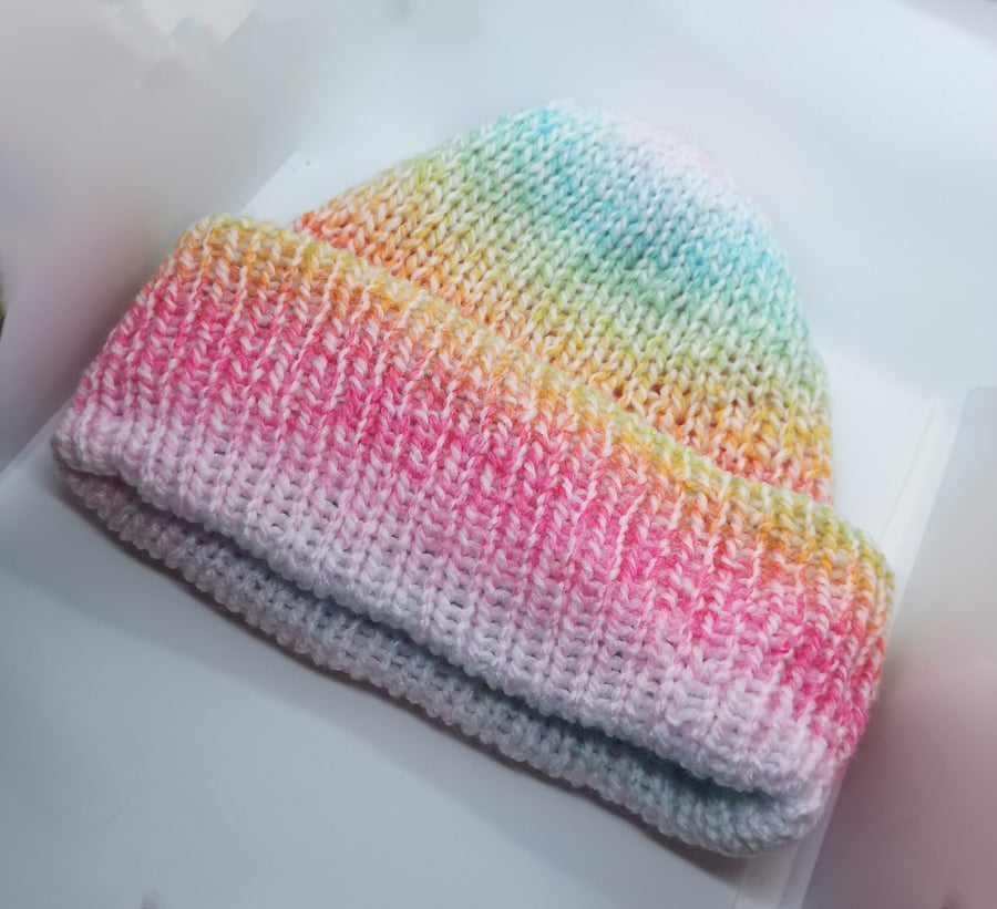 Handknitted rainbow gradient hat