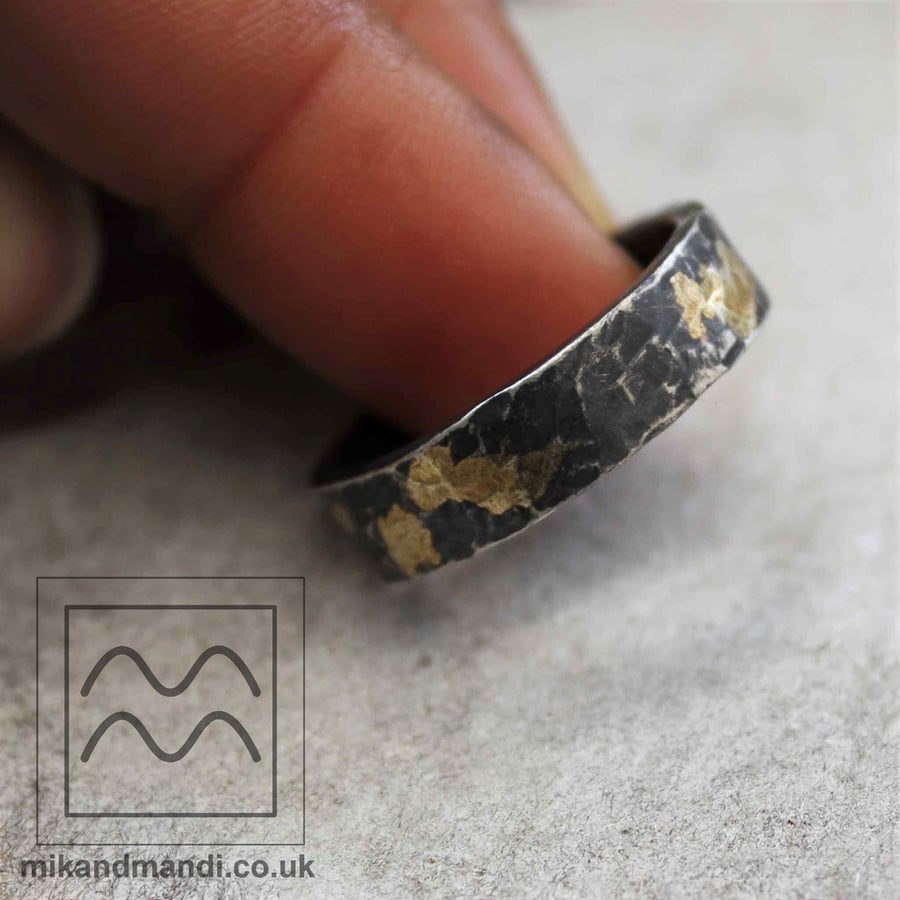 Black Sterling Silver Band with 18ct Yellow Gold Molten Elements