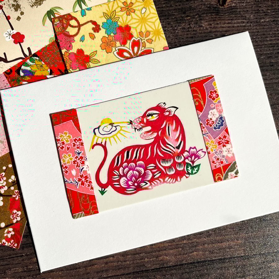 Chinese paper-cut tiger, handmade card, quirky card, card for tiger lover