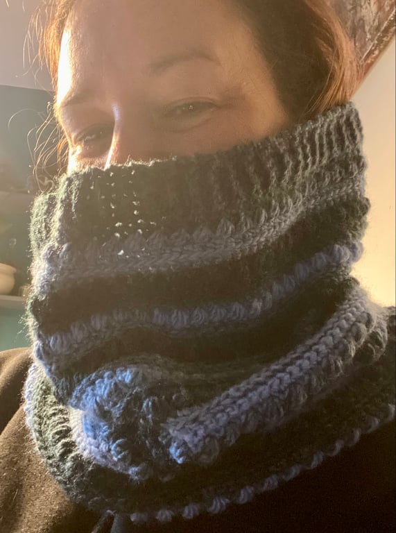 Malia Cosy Crochet Cowl - Blue Bottle
